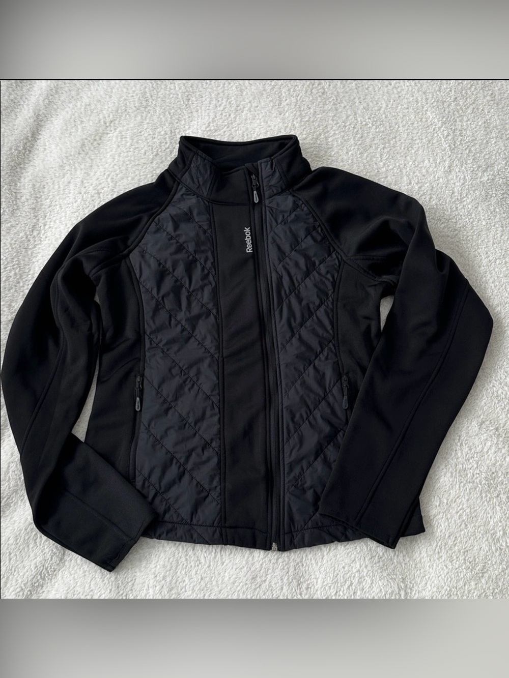 Reebok Women's Trailblazer Light Weight Mixed-Media Black Jacket Size L